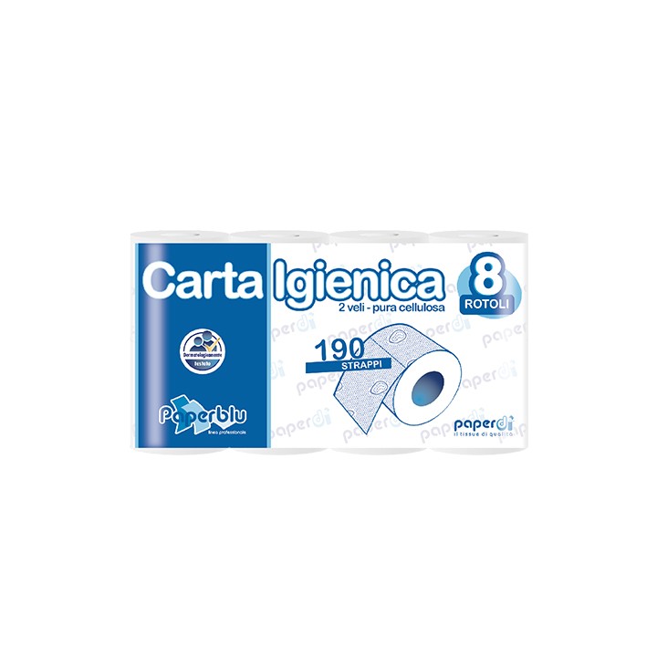 Carta Igienica 2 Veli 8 Rotoli Pura Cellulosa