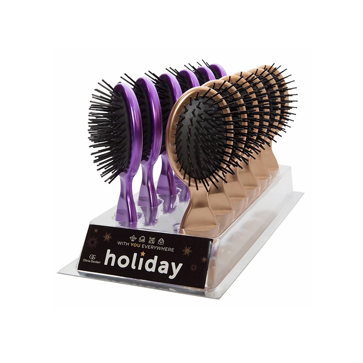 Espositore 12 Spazzole per Capelli Viola/Oro | SL Beauty