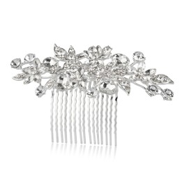 Pettinino Floreale con Strass Argento 13x8 cm