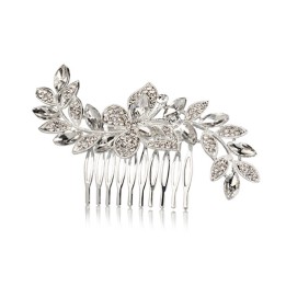 Pettinino Farfalla e Foglie Strass Argento 12x6,5 cm
