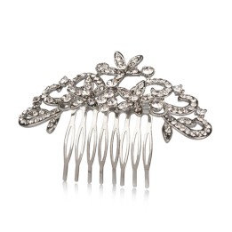 Pettinino Metallo Fiori e Strass Argento 10x6,5 cm