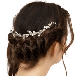 Decorazione Capelli Foglie di Strass 28 cm - Argento
