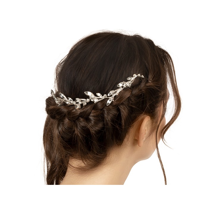 Decorazione Capelli Foglie di Strass 28 cm - Argento