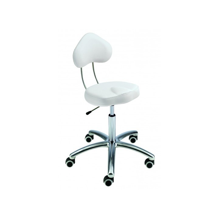 Sgabello Beauty con Ruote e Schienale - Colore Bianco