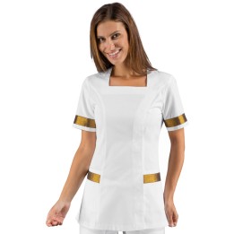 Casacca Aberdeen bianca con lurex oro, 100% poliestere bohème