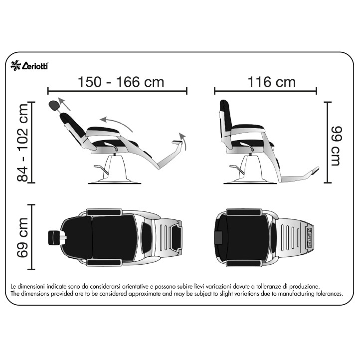 Poltrona barber professionale Jupiter 388 - misure