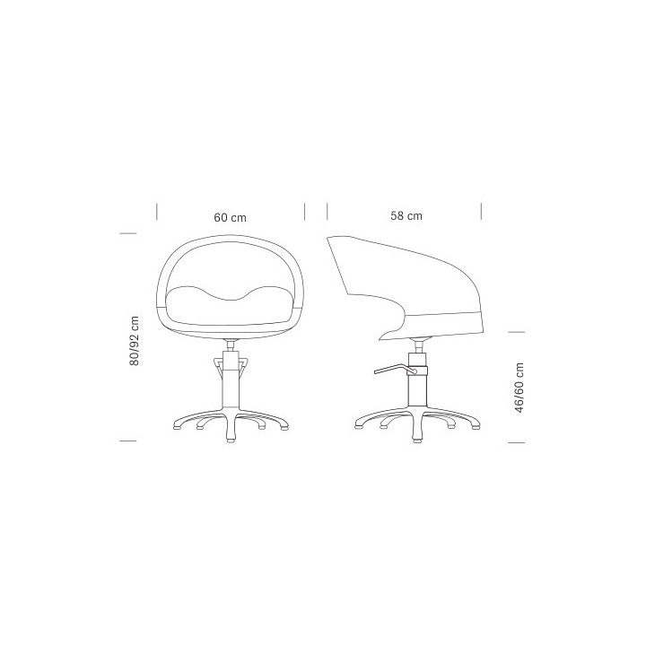 Poltrona professionale da parrucchiere Wave - misure