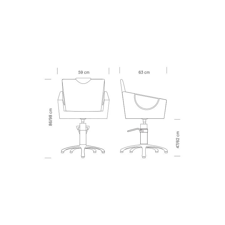 Poltrona professionale da parrucchiere Crown - misure