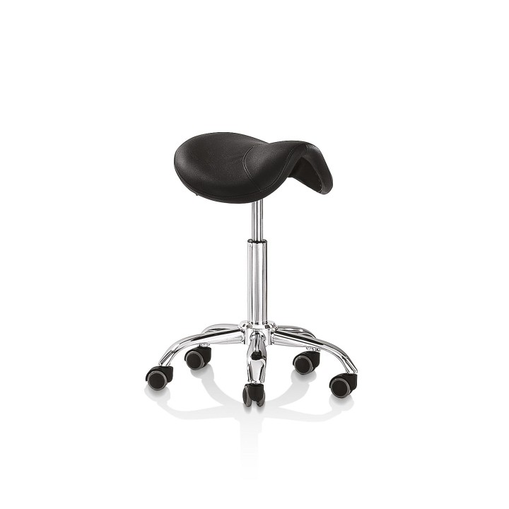 Poltroncina da lavoro a sella con base cromata