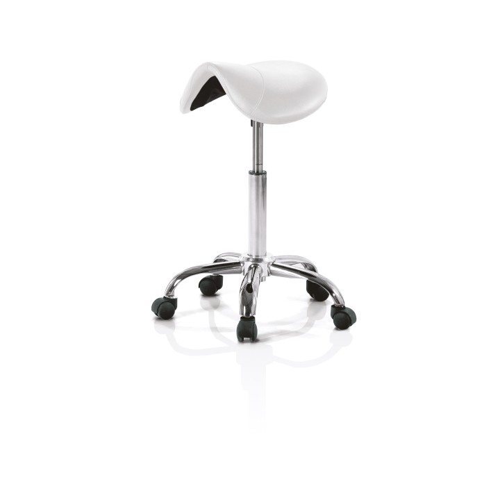 Poltroncina da lavoro a sella con base cromata